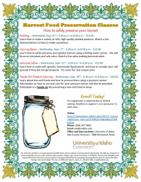 Harvest Food Preservation Classes