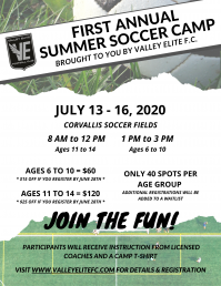 Valley Elite F.C. Summer Soccer Camp (Ages 6-14) Valley Elite F.C. Summer Soccer Camp (Ages 6-14)