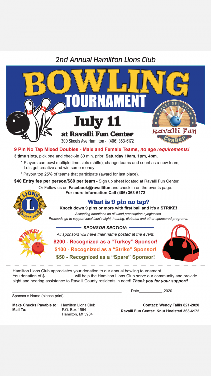 2nd Annual Hamilton Lions Club Bowling Tournament 07/11/2020 Hamilton