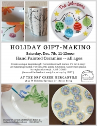 Holiday Gift-Making: Hand-painted Ceramics, all ages Holiday Gift-Making: Hand-painted Ceramics, all ages