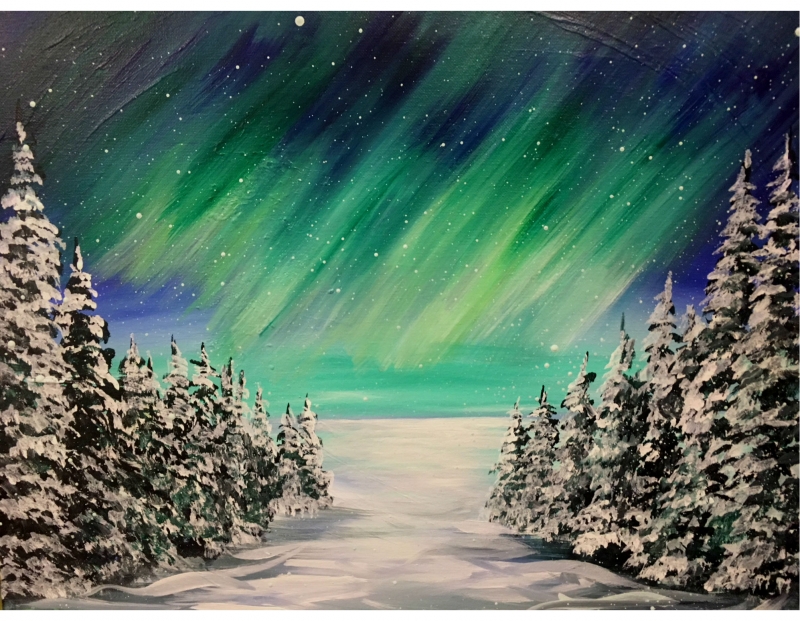 Northern Lights in Winter - Tipsy Brush Painting Party!