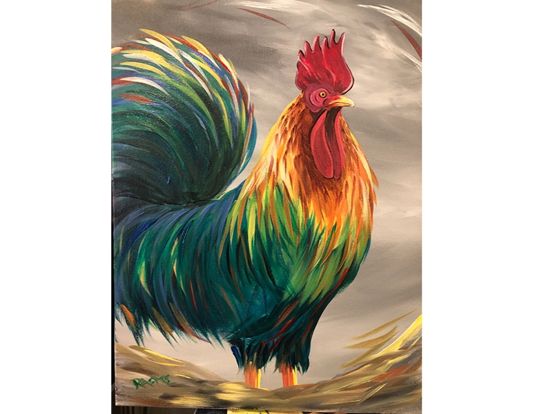 Colorful Rooster - Tipsy Brush Painting Party! Colorful Rooster - Tipsy Brush Painting Party!