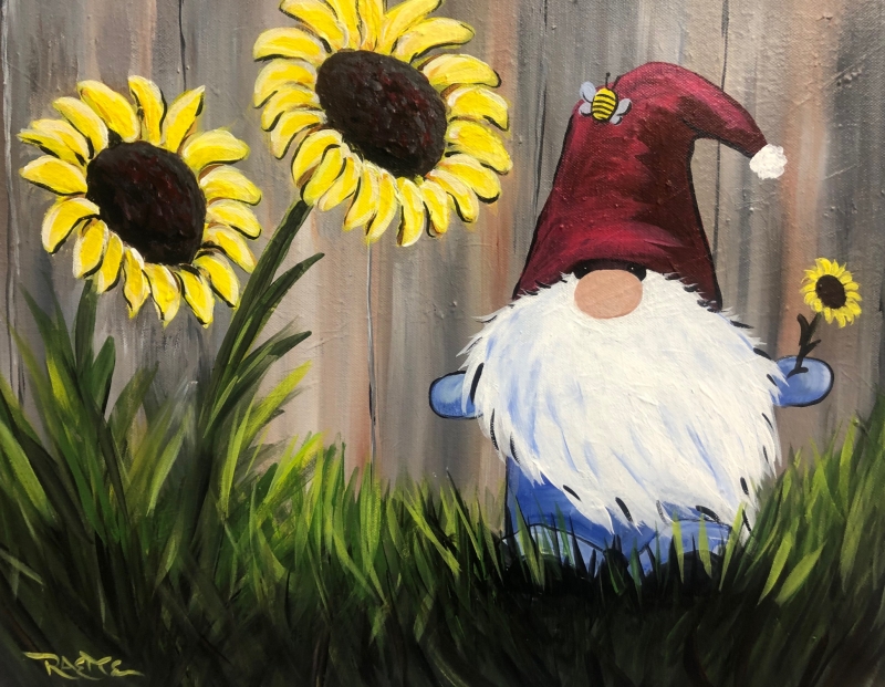 Sunflower Gnome, Tipsy Brush Painting Party!