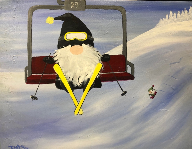 Skiing Gnome - Tipsy Brush Painting Party!