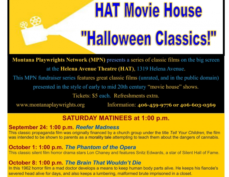 HAT Halloween Classics: The Brain that wouldn't Die 10/08/2022 Helena,  Montana, Helena Avenue Theatre (HAT) - Arts Event