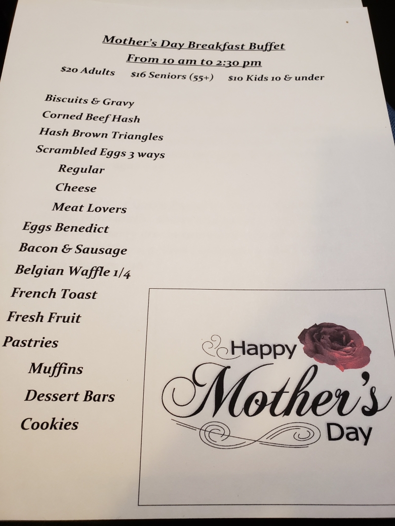 Mother's Day Brunch & Dinner Specials 05/12/2019 Clancy, Montana, Legal