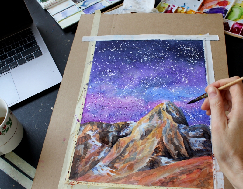 Watercolor Class Starry Night 03/10/2022 Helena, Montana, Mountain Sage ...