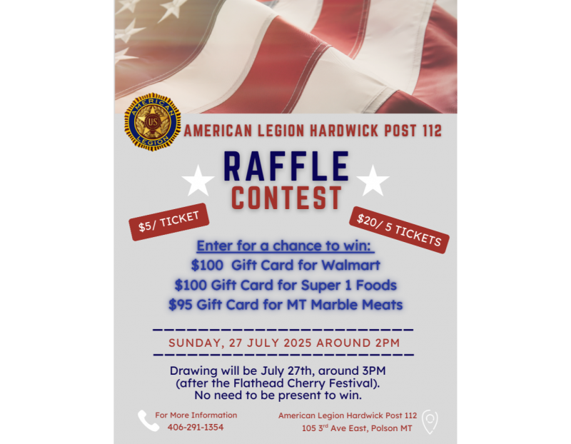 RAFFLE DRAWING by: American Legion Hardwick Post 112 RAFFLE DRAWING by: American Legion Hardwick Post 112