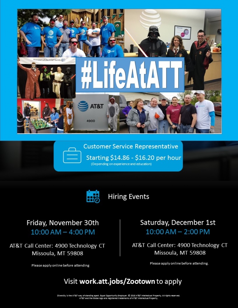 AT&T Priority Hiring Event 11/30/2018 Missoula, Montana