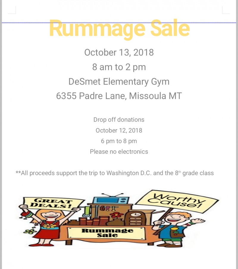 Rummage Sale 10 13 2018 Missoula Montana Desmet Elementary Gym